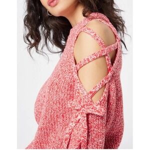 Ted Baker London Red & White Merlina Lace-Up Cold Shoulder Sweater Sz 1